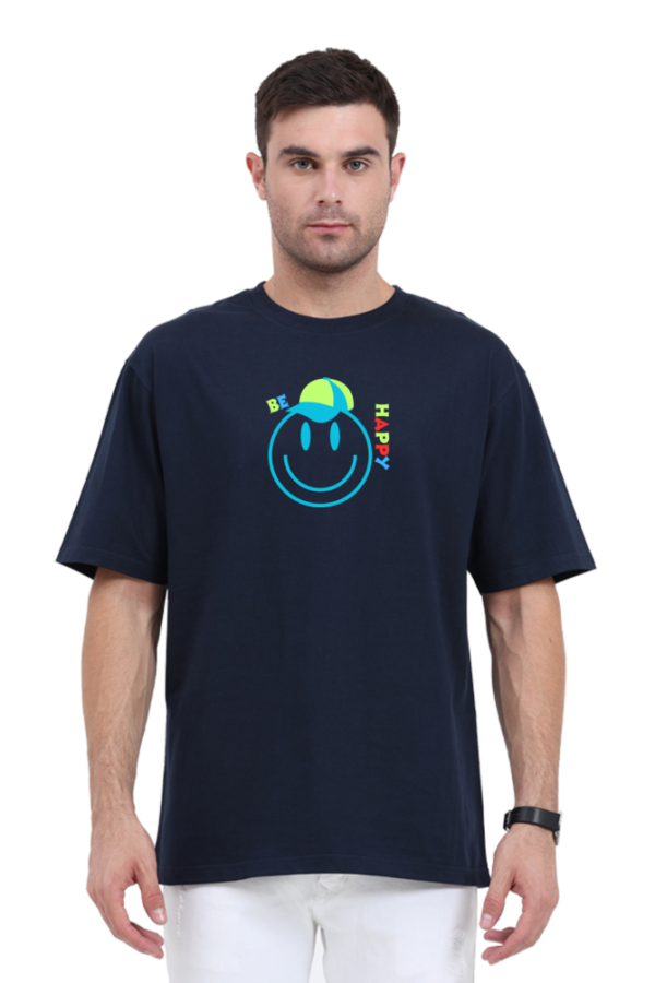 MENS OVERSIZED PURE COTTON BIO WASHED SMILEY GRAPHIC T-SHIRT - Image 4