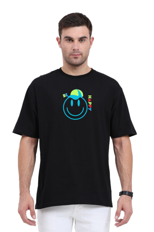 MENS OVERSIZED PURE COTTON BIO WASHED SMILEY GRAPHIC T-SHIRT - Image 8